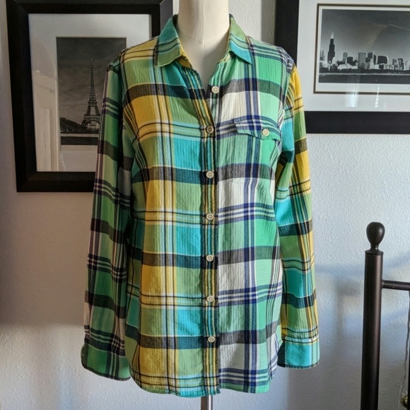 {J.Crew} Boy Shirt in Green Plaid Size 4 - Picture 3 of 8